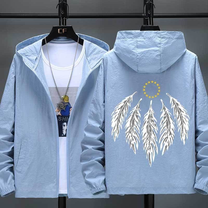 Hooded Jacket with Feather Print Plus Size Jacket