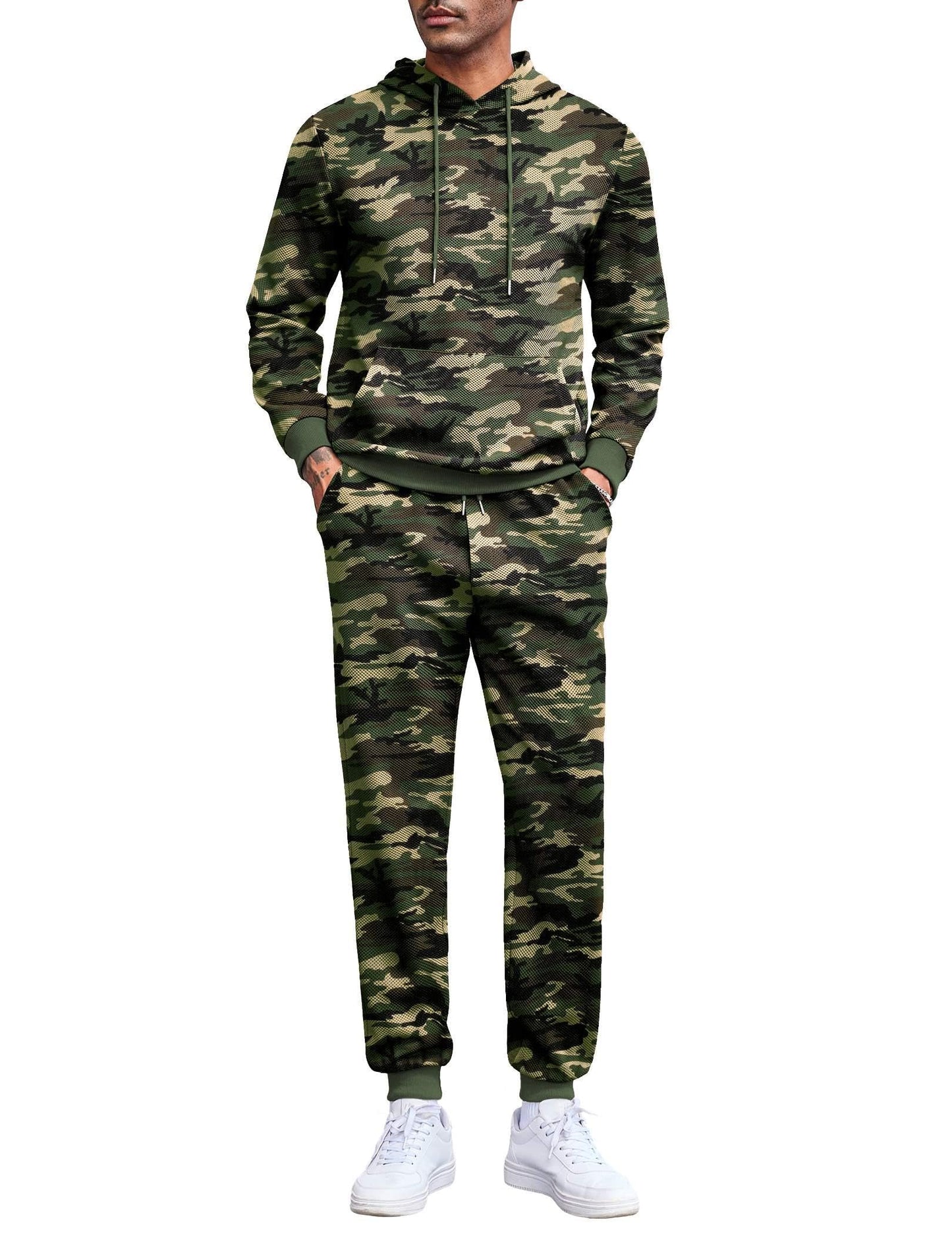 COOFANDY Mens Tracksuits 2 Pieces Waffle Hoodies Sweatsuit Sets Sports Jogging Suit Set