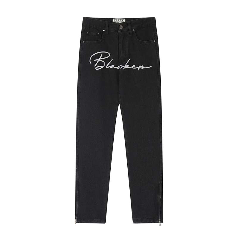 Vintage Embroidered Baggy Jeans with Washed Finish