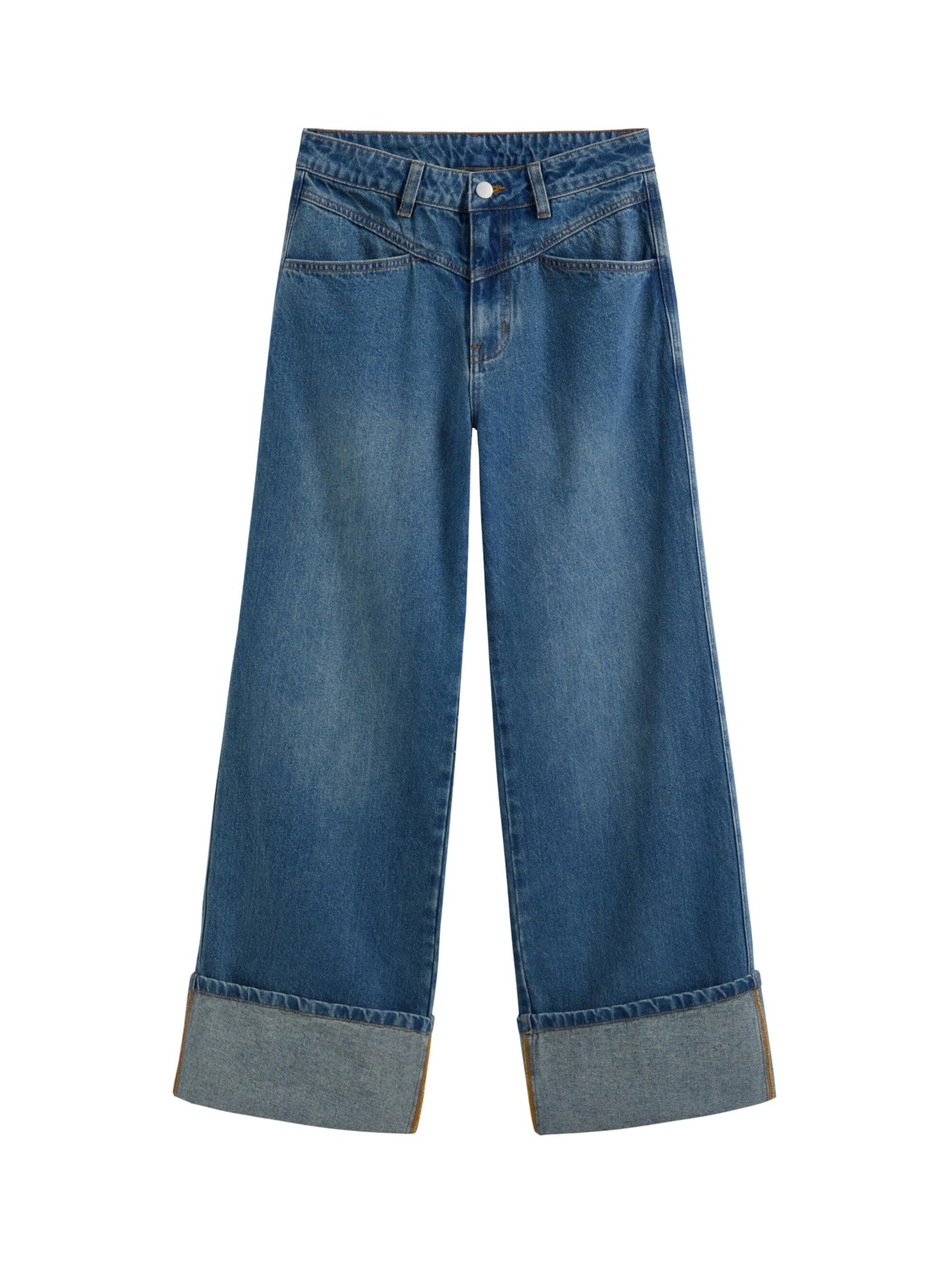 CIDER Women’s Baggy Jeans Straight Wide Leg High Waisted Fold Hem Denim Pants with Pockets: Indigo XL