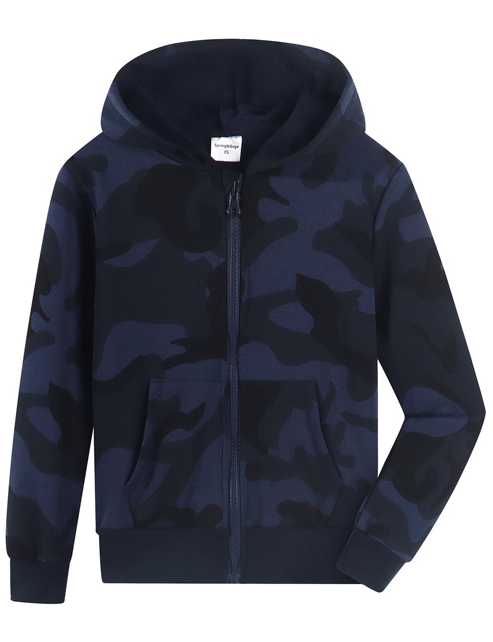 Spring&Gege Boys Camo Print Hoodies Soft Full Zipper Hooded Sweatshirt CamoBlue Size 5-6 Years
