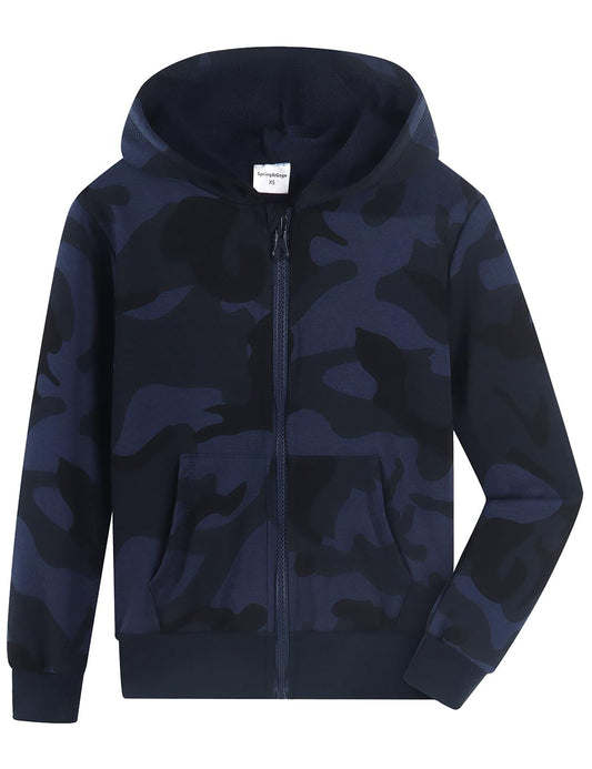 Spring&Gege Boys Camo Print Hoodies Soft Full Zipper Hooded Sweatshirt CamoBlue Size 5-6 Years