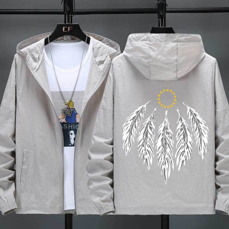 Hooded Jacket with Feather Print Plus Size Jacket